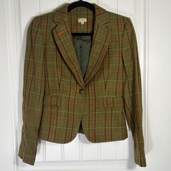 Cremieux Jackets & Blazers - Cremieux Womens Brown Plaid Blazer Elbow Patches Single Button Jacket Size 0